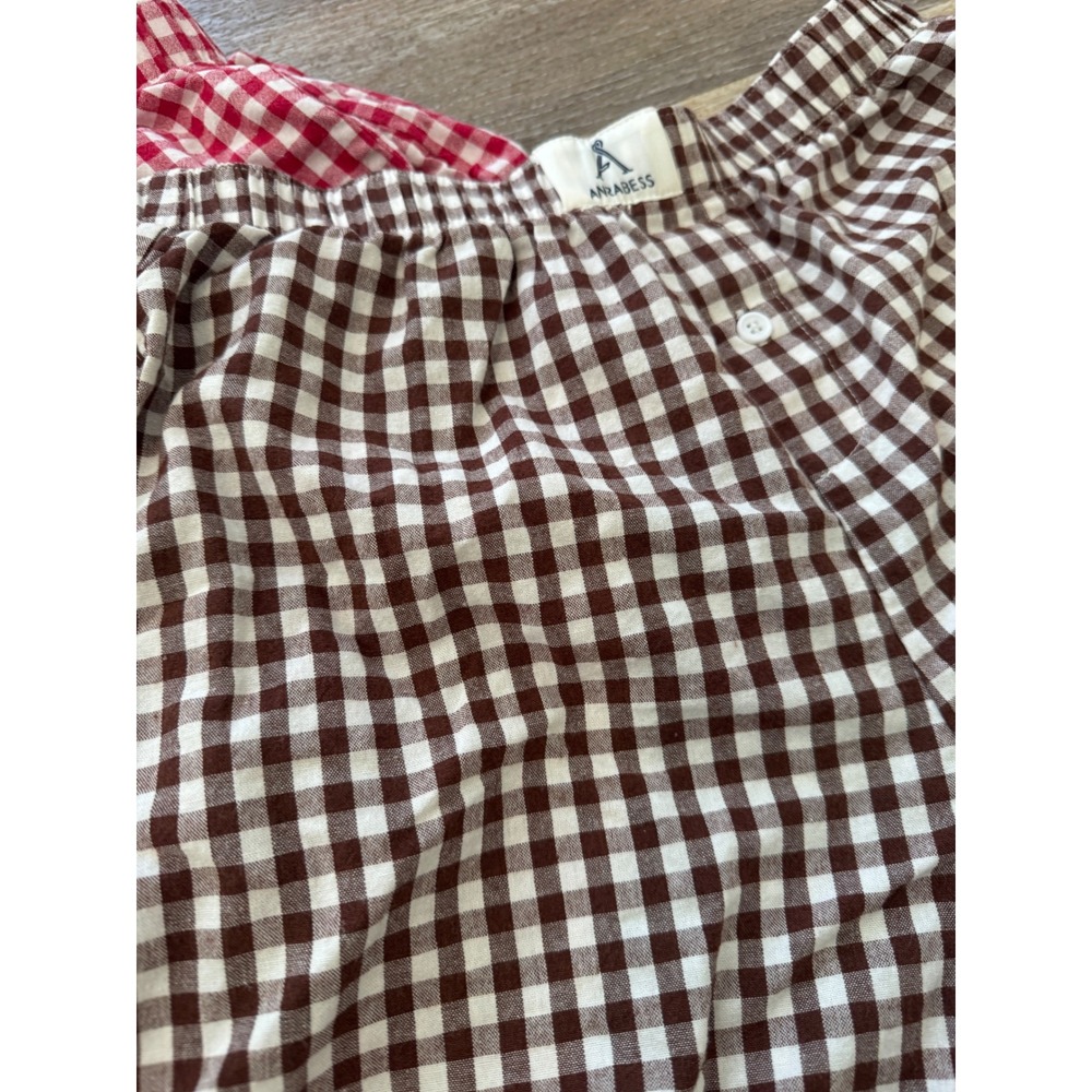 Anrabess Womens Gingham Shorts Set 2 Red Brown Checkered Rayon Small - Picture 2 of 9